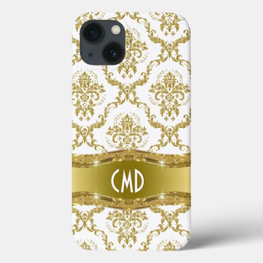 Metaalgoud en witte Floral Damaskers Case-Mate iPhone Case (Achterkant)