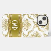 Metaalgoud en witte Floral Damaskers iPhone Hoesje (Achterkant horizontaal)