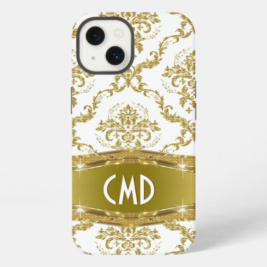 Metaalgoud en witte Floral Damaskers iPhone Hoesje (Achterkant)