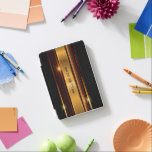 Metaalgoud en zwart modern geometrisch ontwerp iPad mini cover<br><div class="desc">Afbeelding glanzende metalen gouden strepen met zwarte metalen geometrische achtergrond. Facultatief monogram</div>