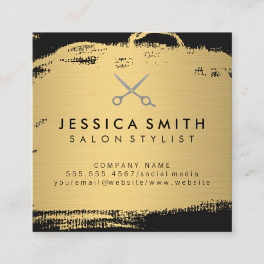 Metaalgoud en zwart | Salon Stylist Vierkante Visitekaartje (Voorkant)