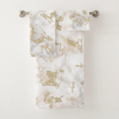 Metaalgoud glitter & gem encrusted wit marmer bad handdoek (Insitu)