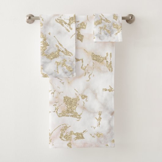 Metaalgoud glitter & gem encrusted wit marmer bad handdoek (Insitu)