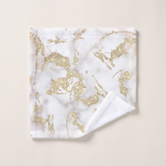 Metaalgoud glitter & gem encrusted wit marmer bad handdoek (Wasdoekje)