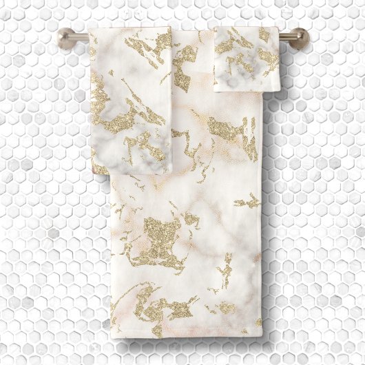 Metaalgoud glitter & gem encrusted wit marmer bad handdoek