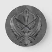 metaalgoud Khanda-symbool Ronde Klok (Voorkant)