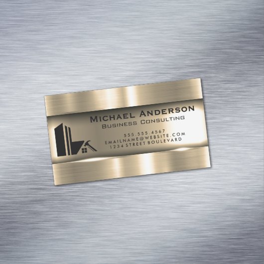 Metaalgoud | Logo onroerend goed Magnetisch Visitekaartje (Voorbeeld)
