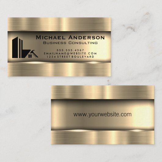 Metaalgoud | Logo onroerend goed Visitekaartje (Voorkant / Achterkant)