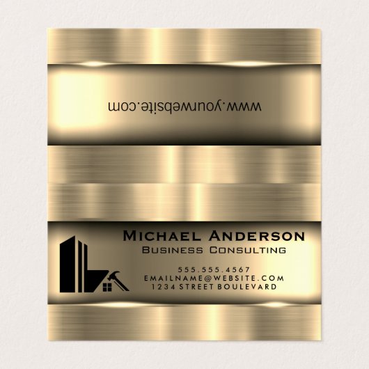 Metaalgoud | Logo onroerend goed Visitekaartje (Buitenkant ongevouwen)