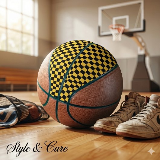 Metaalgoud met zwart vierkant patroon basketbal