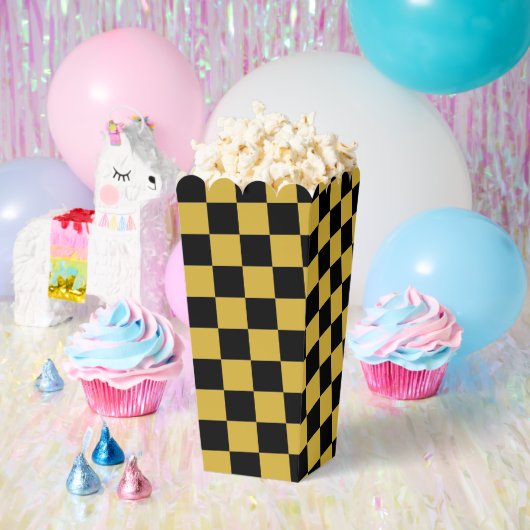Metaalgoud met Zwart Vierkant Patroon Popcorn Bedankdoosjes (Feest)