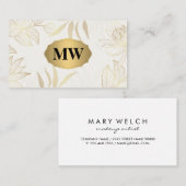 metaalgoud | Monogram | Elegant bloemmotief Visitekaartje (Voorkant / Achterkant)