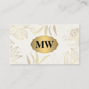 metaalgoud   Monogram   Elegant bloemmotief Visitekaartje