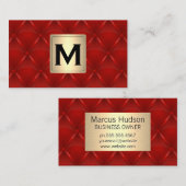 metaalgoud | Monogram | Rood gestoffeerd Visitekaartje (Voorkant / Achterkant)