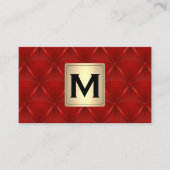 metaalgoud | Monogram | Rood gestoffeerd Visitekaartje (Voorkant)
