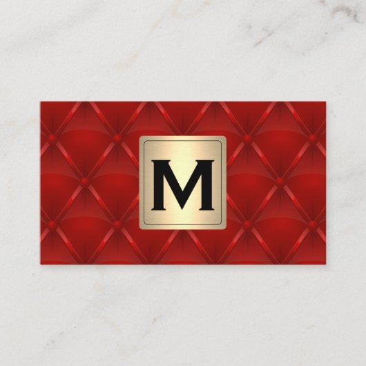 metaalgoud | Monogram | Rood gestoffeerd Visitekaartje (Voorkant)