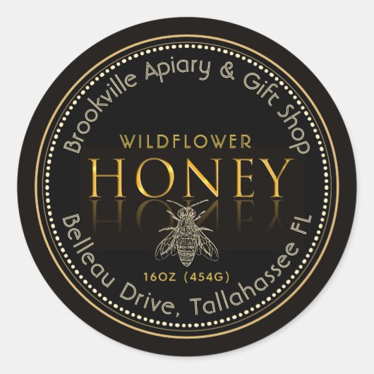 Metaalgoud op zwarte honingetiketten van  bijen ronde sticker (Voorkant)