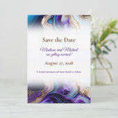 Metaalgoud, Paarse, Blauw, Aqua Save The Date (Staand voorkant)