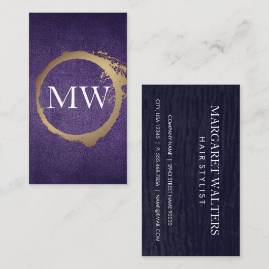 metaalgoud | Paarse weefselstructuur Visitekaartje (Voorkant / Achterkant)
