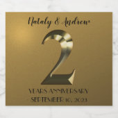 Metaalgoud tweede bruiloft Jubileum Sparkling Wijnetiket (Enkel label)