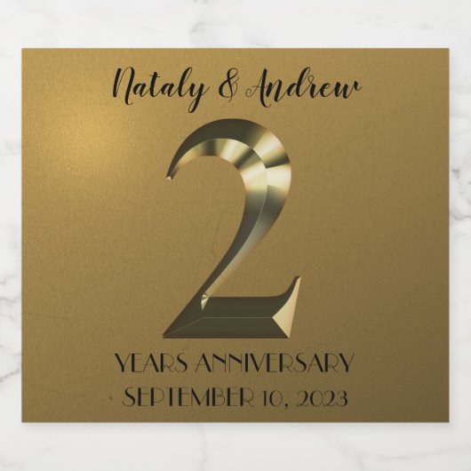 Metaalgoud tweede bruiloft Jubileum Sparkling Wijnetiket (Enkel label)