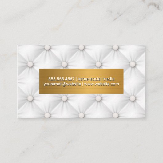 metaalgoud | Witte bekleding lederen vulling Visitekaartje (Achterkant)