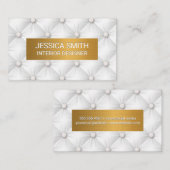 metaalgoud | Witte bekleding lederen vulling Visitekaartje (Voorkant / Achterkant)