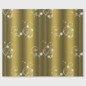 Metaalgoud, witte zwitjes kerstmis cadeaupapier (Vlak)