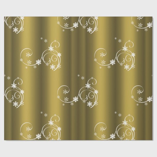 Metaalgoud, witte zwitjes kerstmis cadeaupapier (Vlak)