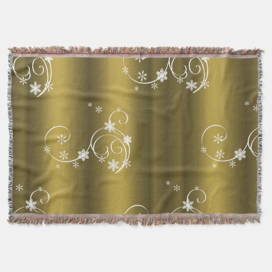 Metaalgoud, witte zwitjes kerstmis deken (Voorkant)
