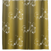 Metaalgoud, witte zwitjes kerstmis douchegordijn (Voorkant)