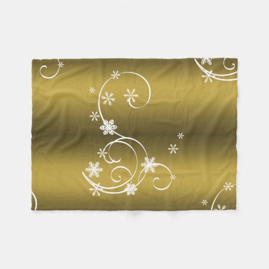 Metaalgoud, witte zwitjes kerstmis fleece deken (Voorkant (Horizontaal))
