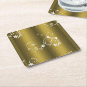 Metaalgoud, witte zwitjes kerstmis kartonnen onderzetters (Schuin)