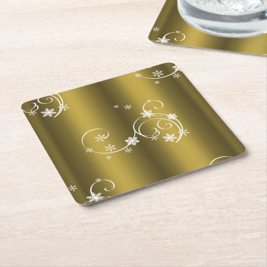 Metaalgoud, witte zwitjes kerstmis kartonnen onderzetters (Schuin)