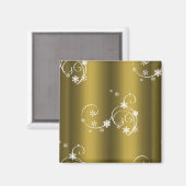 Metaalgoud, witte zwitjes kerstmis magneet (Voorkant / Achterkant)