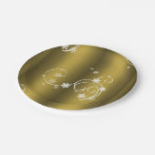 Metaalgoud, witte zwitjes kerstmis papieren bordje (Gekanteld)