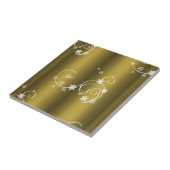 Metaalgoud, witte zwitjes kerstmis tegeltje (Zijkant)