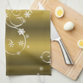 Metaalgoud, witte zwitjes kerstmis theedoek (Quarter Fold)