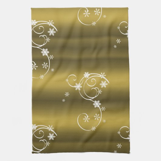 Metaalgoud, witte zwitjes kerstmis theedoek (Verticaal)