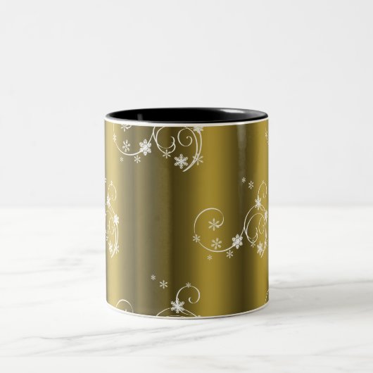 Metaalgoud, witte zwitjes kerstmis tweekleurige koffiemok (Center)