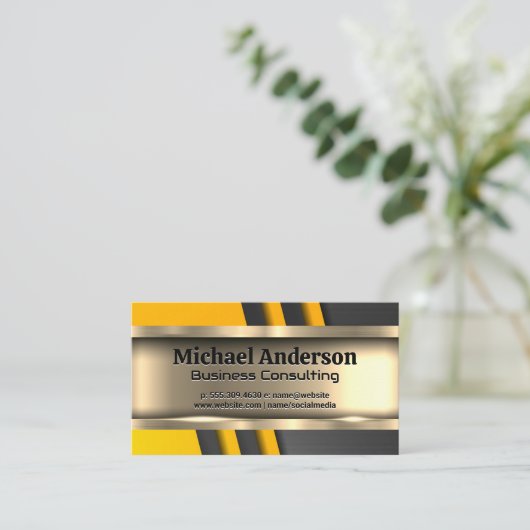 metaalgoud | Yellow Black Industrial Visitekaartje (Staand voorkant)