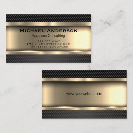 Metaalgoud | Zwarte koolstofvezel Visitekaartje (Voorkant / Achterkant)