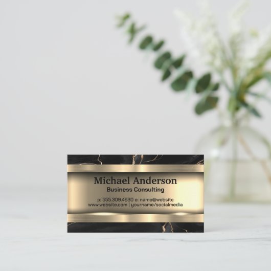 Metaalgoud | Zwarte marmer Visitekaartje (Staand voorkant)