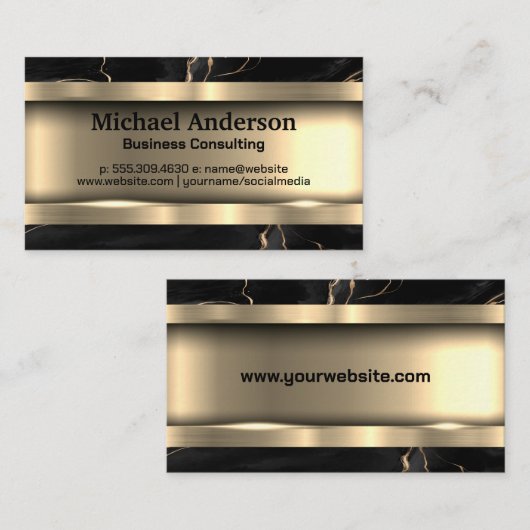 Metaalgoud | Zwarte marmer Visitekaartje (Voorkant / Achterkant)