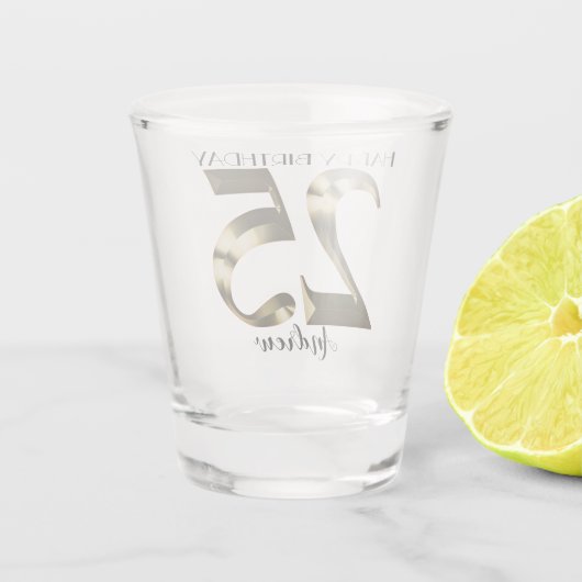 Metaalgouden 25e verjaardagsglas shot glas (Achterkant)