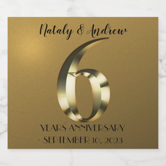 Metaalgouden 6e Jubileum voor bruiloft Sparkling Wijnetiket (Enkel label)