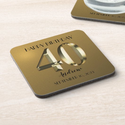 Metaalgouden folie 40e verjaardag bier onderzetter (Linkerzijde)