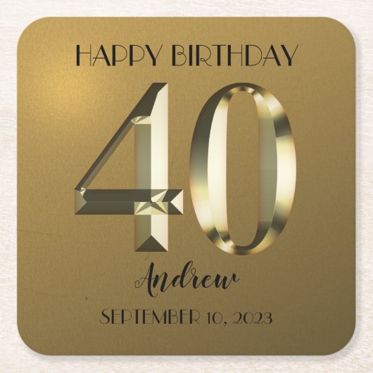 Metaalgouden folie 40e verjaardag kartonnen onderzetters (Voorkant)