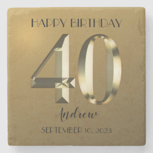 Metaalgouden folie 40e verjaardag stenen onderzetter