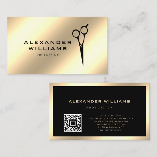 Metaalgoudkappers QR Code Scisser Visitekaartje (Voorkant / Achterkant)